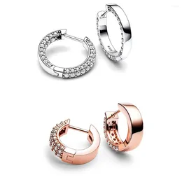 Hoop Earrings 2024 925 Silver Pave Single&Double-row For Women Fashion Jewelry Birthday Gift