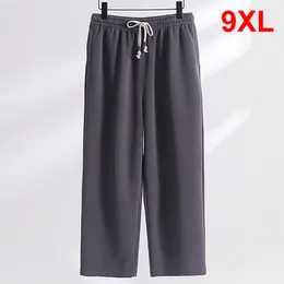 Men's Pants Solid Colour Straight Men Sweatpants Autumn Winter Fleece Male Plus Size 8XL 9XL Elastic Waist Trousers Black