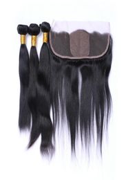 Brazilian Silky Straight Human Hair With Silk Base Frontal 4Pcs Lot Brazilian Hair 3Bundles With Silk Top Lace Frontal Cl3100350