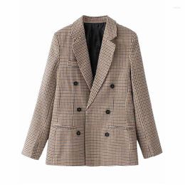 Women's Jackets MUXI Women Fashion Office Wear Double Breasted Check Blazers Coat Vintage Long Sleeve Pockets Female Outerwear Chic Tops