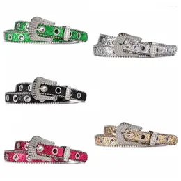 Belts Crystal PU Leather Belt Punk Wide Side Metal Buckle Rhinestone Waist All-match Y2k Jeans Decoration Party