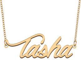 Tasha Name Necklace Custom Nameplate Pendant for Women Girls Birthday Gift Kids Best Friends Jewelry 18k Gold Plated Stainless Steel