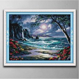 The sea of moonHandmade Cross Stitch Craft Tools Embroidery Needlework sets counted print on canvas DMC 14CT 11CT Home decor paint273c