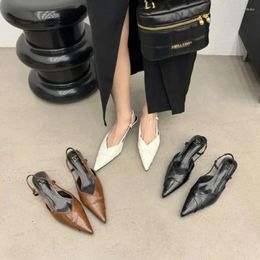 Dress Shoes 2024 Brand Women Sandal Fashion Pointed Toe Shallow Ladies Elegant Slingback Thin Med Heel Outdoor Pumps Mules