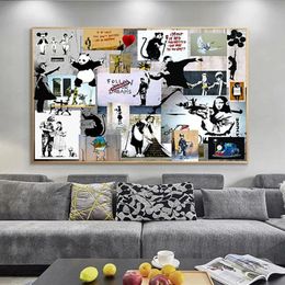 Banksy Graffiti Collage Art Pop Canvas Painting Posters and Prints Cuadros Wall Art for Living Room Home Decor242E