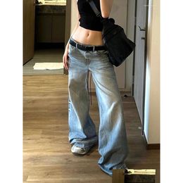 Damenhosen Capris Damenhosen Y2K Frauen Vintage Streetwear Koreanische Baggy Blue Jeans Hohe Taille Gerade Weites Bein Denim Übergroß Dhqdv