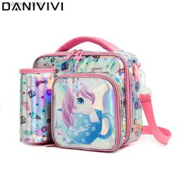 Bento Boxes Lunch Box Bag for Gilrs Kids Unicorn Pattern Lunchbag Tote Oxford Lunch Bag Insulation Package Portable with Bottle Pocket 2022 L240311