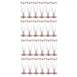 Disposable Cups Straws 24X Wedding Champagne Flute Creative Plastic Cup Glass Drinking Utensils Rose Gold Retail