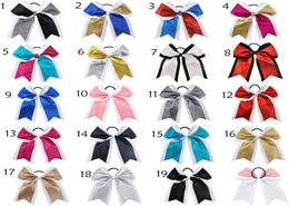 7 Inch Large ponytail holder glitter Cheer Ribbon Bows Grosgrain Cheerleading Bows Tie With Elastic Band Girls Rubber Hair Band Be9271668