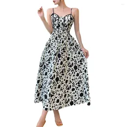 Casual Dresses Comfortable Party Dress Sling Elegant Vintage Floral Print Midi For Women V-neck Summer High Waist