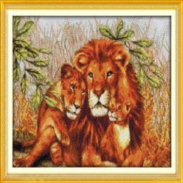 A lion family home decor painting Handmade Cross Stitch Craft Tools Embroidery Needlework sets counted print on canvas DMC 14CT 293g