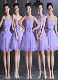 Lavender Tulle Short Bridesmaid Dress With Bow Lace Up 2018 Knee Length Bridesmaid Gowns For Wedding3015610