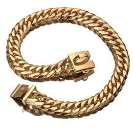 PMGPET Pet Gold Chain Puppy Necklace Stainless Steel Bulldog Leash Small Middle Large Dog Collar LJ201113247D