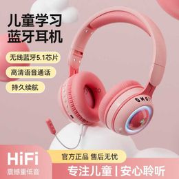 Cell Phone Earphones Headworn Bluetooth earphones wireless cute glowing dinosaur childrens music girl with microphoneH240312