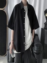 Men Button Up T Shirt Summer Cargo Work Tshirt Short Sleeve Korean Style Harajuku Clothes Male Top Black White Loose Casual5146385