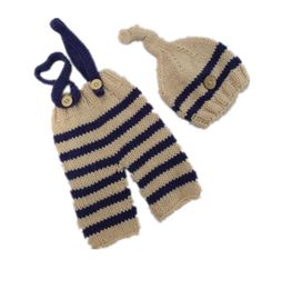 Baby Po Costume Clothes Newborn Girls Boys Pography Prop Crochet Knit Overall Bib Pants Hat 2pcs Sets Striped Outfits 11794031710