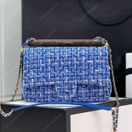 High quality Shoulder Bags designer crossbody bag 20CM woolen Cover bag with wooden handle Blue small bag classic flap bag Fashion Hasp Chains bag Gift box packaging