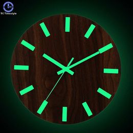 Digital Number Wall Clock 3d Luminous Silent Simple Quartz Hanging Clocks Wood Minimalist Watch Home Decor Glow Dark 12 Inch Y2001251z