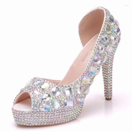 Dress Shoes Spring Summer Fashion Crystal Flash Diamond Bridal Wedding Bridesmaid Banquet Stiletto Pumps Beads High Heels H0188