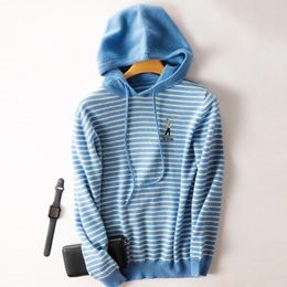 Men's Sweaters Cashmere Men Hooded Sweater Stripe Wool Blended Hoodies Loose Niche Design Male Pullover Tops Fashion Autumn Winter Clothing