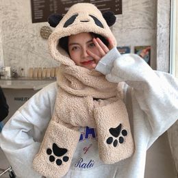 Berets Cartoon Panda Hat Scarf Gloves Eye& Print Ear Protector Windproof