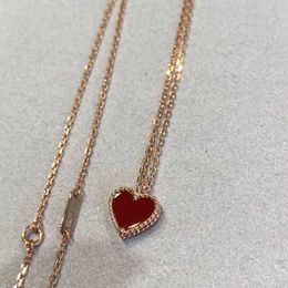 V Necklace Fanjia Little Red Heart Necklace 925 Sterling Silver Plated 18K Rose Gold Red Agate Love Heart shaped Peach Heart Pendant Collar Chain