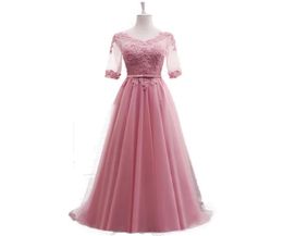 Aline Half Sleeves Lace Elegant Evening Dresses Prom Party Dress Blue Pink Grey White Red Evening Gown 2020 Long Formal Dress1332797