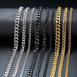 Cuban Chain Necklace for Men Women Basic Punk Stainless Steel Curb Link Chain Chokers Vintage Gold Tone Solid Metal Collar273P