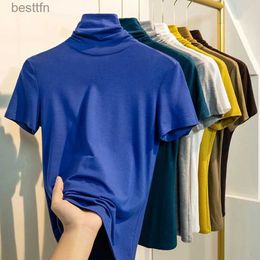 Women's T-Shirt Women Clothing Short Sle Turtleneck Womens T-shirt Solid Colour Cotton Woman Top Summer Tops For Girls 240311