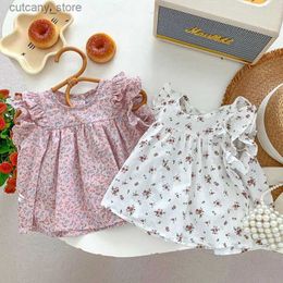 T-shirts Baby Girl Blouse Summer 2024 New Childrens Shirts Short Sleeved Tops for Kids Cute Flower Toddler Shirts Baby Outfits Clothes L240311