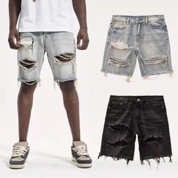 Men's Jeans Deformed-resistant Denim Shorts Men Summer Distressed Straight Fit Ripped Holes Knee Length