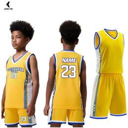 Kids Basketball Uniforms Custom 100 Polyester Mesh Throwback Breathable Jersey Boys Quick Dry Shirts 2302 240306