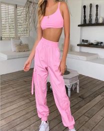 Women Suits Set Summer Sling Slim Tops Sexy Loose Women039s Motorcycle clothing Slinglong Pants 2 Piece Suits8993351