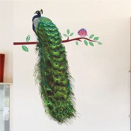 Peacock Feathers On Branch Wall Stickers 3d Vivid Animals Wall Decals Home Decor Art Decal Poster Animals Living Room Decor229S