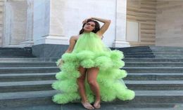 Green High Low Ruffled Prom Dresses African Dubai Tutu Skirts High Neck Ruffles Arabic Party Cocktail Beach Boho Custom Evening Go3396881