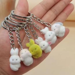 Keychains 1pc Kawaii Flocking Keychain Cute Animal Key Ring Keys Accessories DIY Pendant Easter Gift For Adults Kids Party Favors