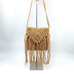 Cross Body Waist Bags Handmade Cotton Rope Tassel Braided Bag 2024 Summer Straw One Shoulder Oblique Span Bohemian Style Beach Lift Handbag