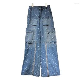 Women's Jeans 2024 Autumn Frayed High Waist Wide Leg For Women Loose Straight Full Length Pants Mujer Fashion Trousers Y4423