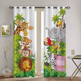 Bedroom Kitchen Curtain Cartoon Zoo Animals Collection Jungle Child Window Curtains Curtains for Living Room Decorative Items LJ20215I