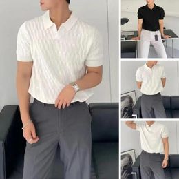 Mens t Shirts Summer Men Lapel V-neck Knitting Tops Short Sleeve Solid Colour Loose Fit Unique Texture Breathable Pullover T-shirt