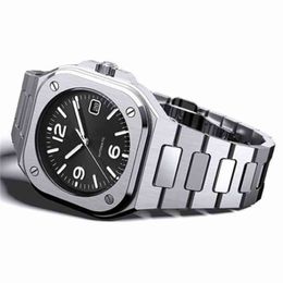 Bell Ross Masculino Premium Clássico Quadrado Quartzo Luxo Data Banda de Aço Relógio Montre Homme Relogio masculino3440