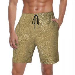 Men's Shorts Gold Faux Metallic Print Board Summer Golden Glitter Casual Beach Short Pants Man Running Surf Printed Swimming Trunks