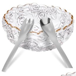 Forks Salad Bowl Vintage Flower Embossed Dessert Trifle With Stainless Steel Spoon And Spork Drop Delivery Home Garden Kitchen Dining Otztf