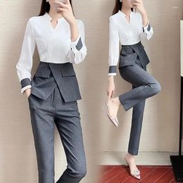 Women's Two Piece Pants Elegant Stylish Suits For Women Office Wear 2 Set Ladies Spliced Top And Pant Business Casual Outfit 3XL