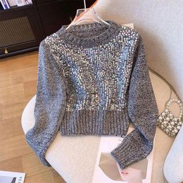 Women's Sweaters Chic Sequin Women Sweater Pullovers O Neck Knitwear Y2k Tops Female Long Sleeve Casual Knit Jumper Clothing Spring Autumn