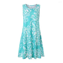 Casual Dresses O Neck Dress Floral Print Summer For Women A-line Beach Mini Soft Breathable Above Knee Length Style Long