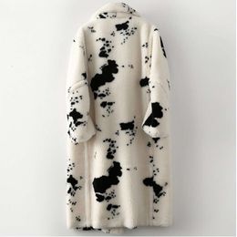 Winter Wool Women's Warm Faux Fur Sheep Cut Velvet Coat, Loose And Long Printed Fashionable Casual Windbreaker 4948