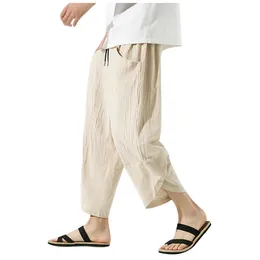 Men's Pants Linen Harlan Lightweight Elastic Waist Wide Leg Casual Loose Beach M 1