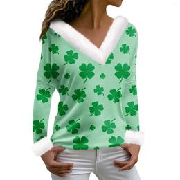 Women's T Shirts Long Sleeved Irish St. Patrick's Day Green Printing Plush V-neck Top Clothing And Offers