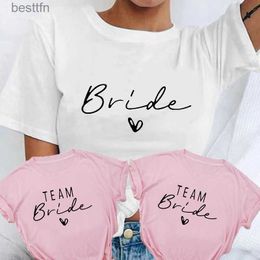 Women's T-Shirt Women 100% Cotton T Shirt Team Bride Bachelorette Party Shower Hen Party Bridesmaid Print T-Shirt 2023 Girls Wedding Fe Tops 240311